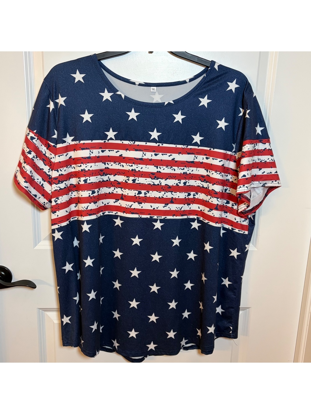 Patriotic Stars and Stripes Print T-Shirt Size 3XL